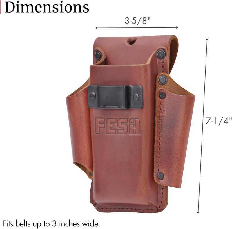 fesa Small Leather Tool Pouch - 4-in-1 Heavy Top Grain Leather Small Tool Pouch with a Tape Measure Holder, 3 Pockets & Reinforced Heavy Duty Rivets - Fits Belts up to 3" - Handcrafted - Image 5